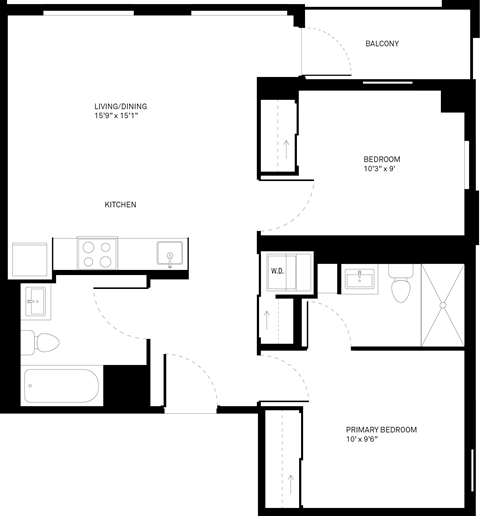 Floor plan for 2 beds, 2 baths, 760 sqft